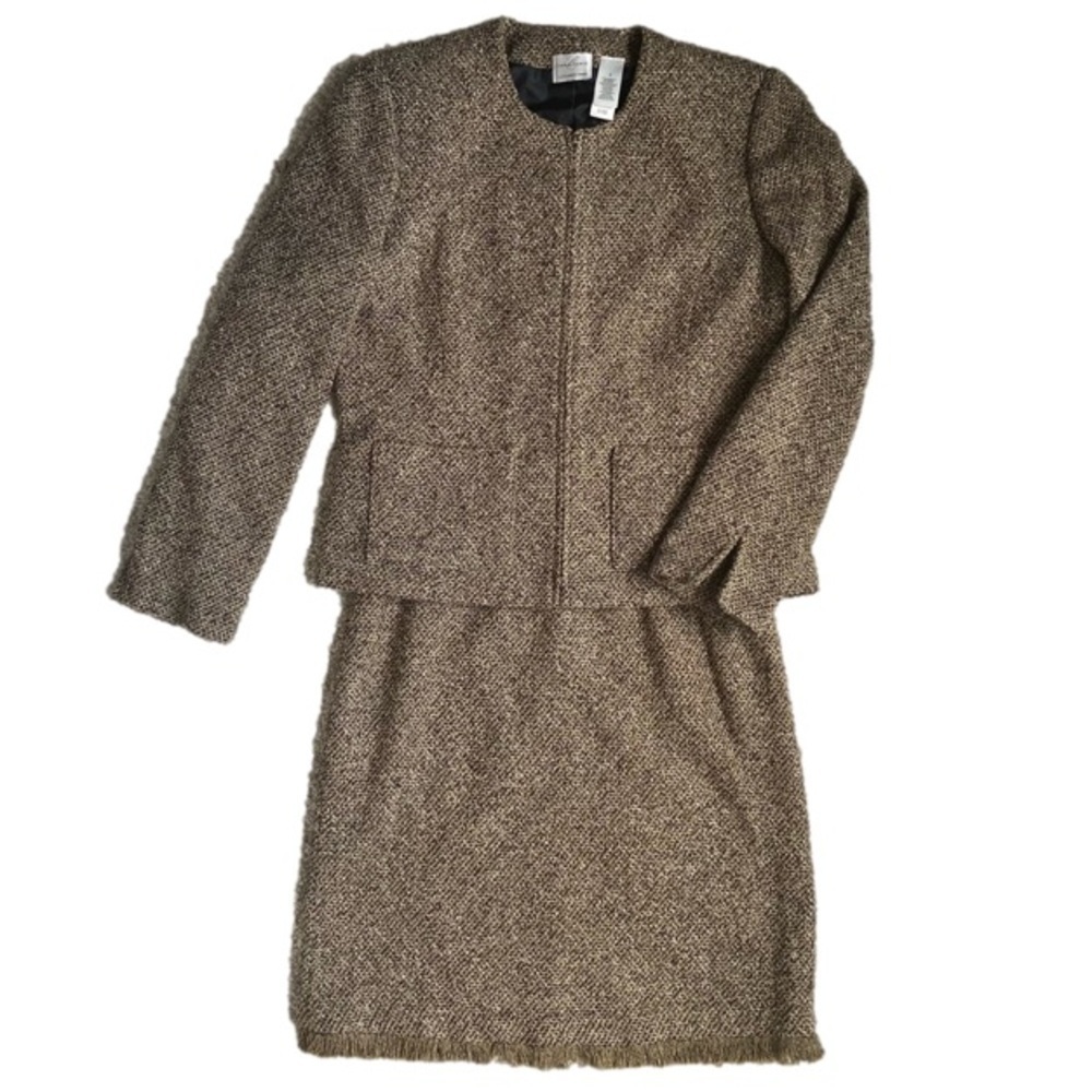EMMA & JAMES Liz Claiborne Tweed Skirt and Jacket Suit Tan Black Women Size 8 - Picture 2 of 16